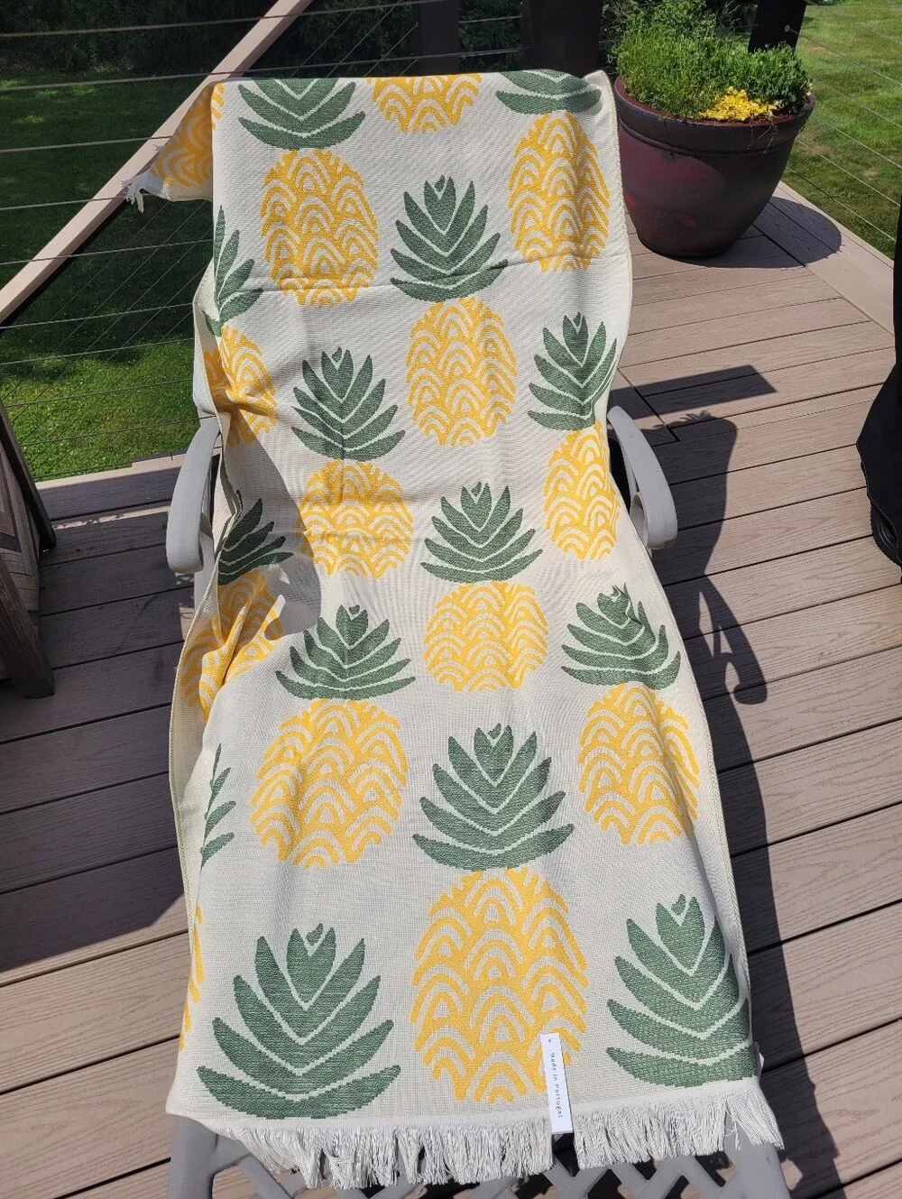 NEW Bianca Pineapple Print Fringed Beach Towel in Yellow & Green